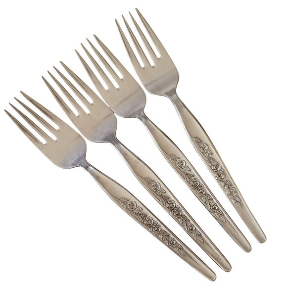 4 Elden Vintage Flower Fork Stainless 7" Rose Midcentury Colonial Style floral E - Picture 1 of 6